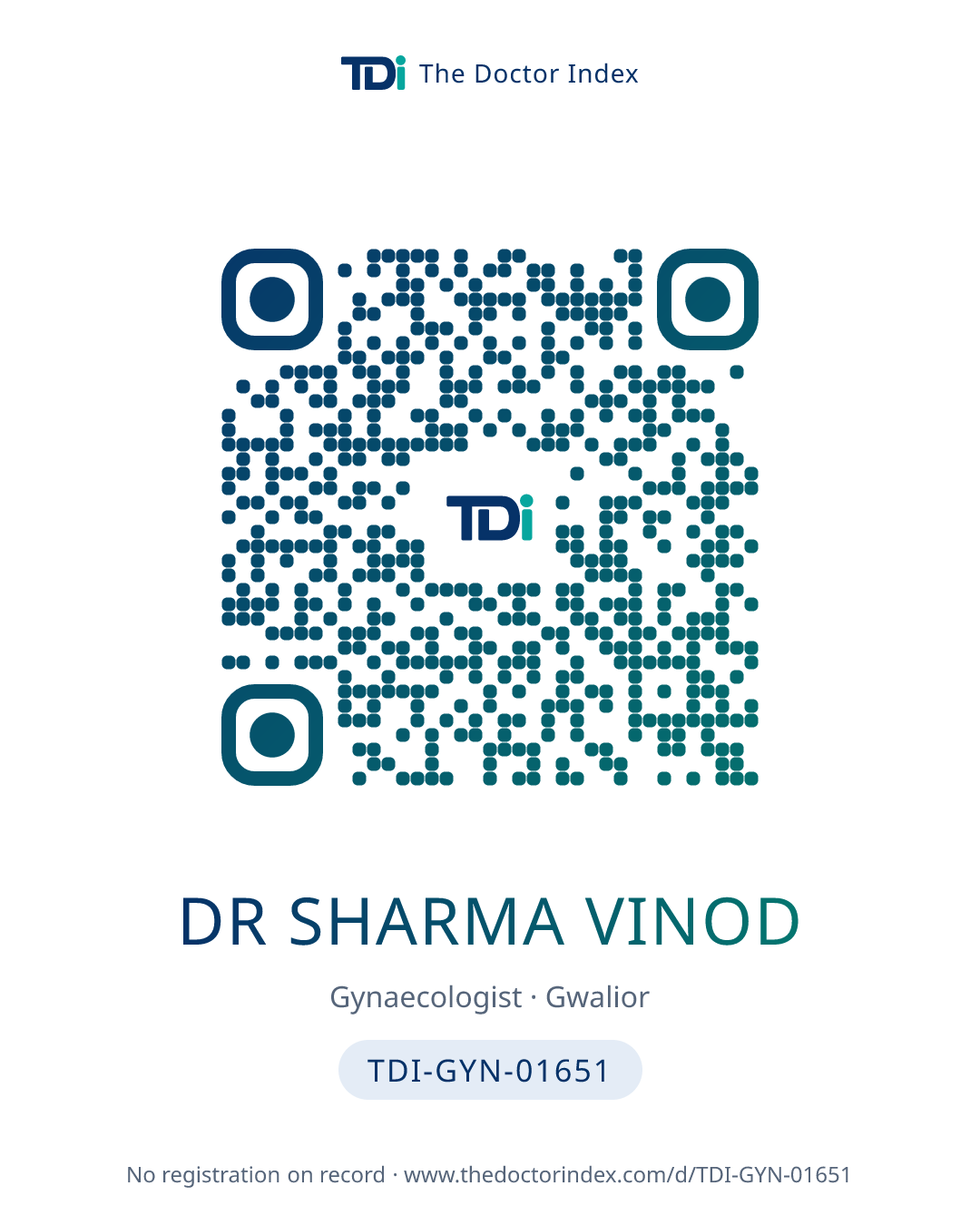 QR card for Dr Sharma Vinod, TDI-GYN-01651