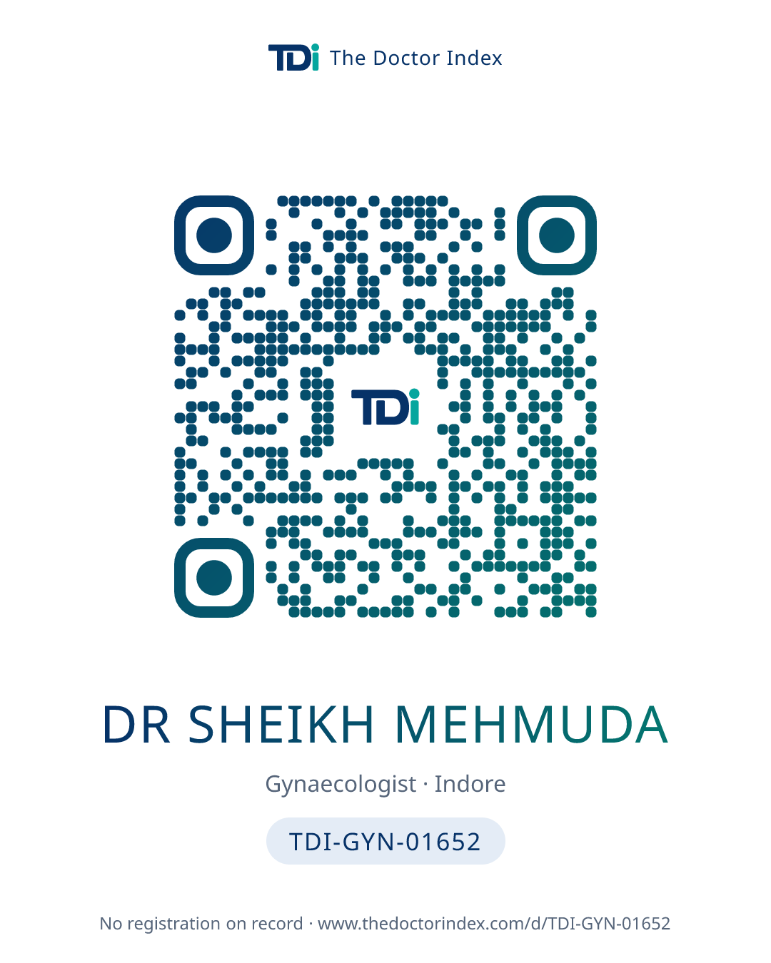 QR card for Dr Sheikh Mehmuda, TDI-GYN-01652