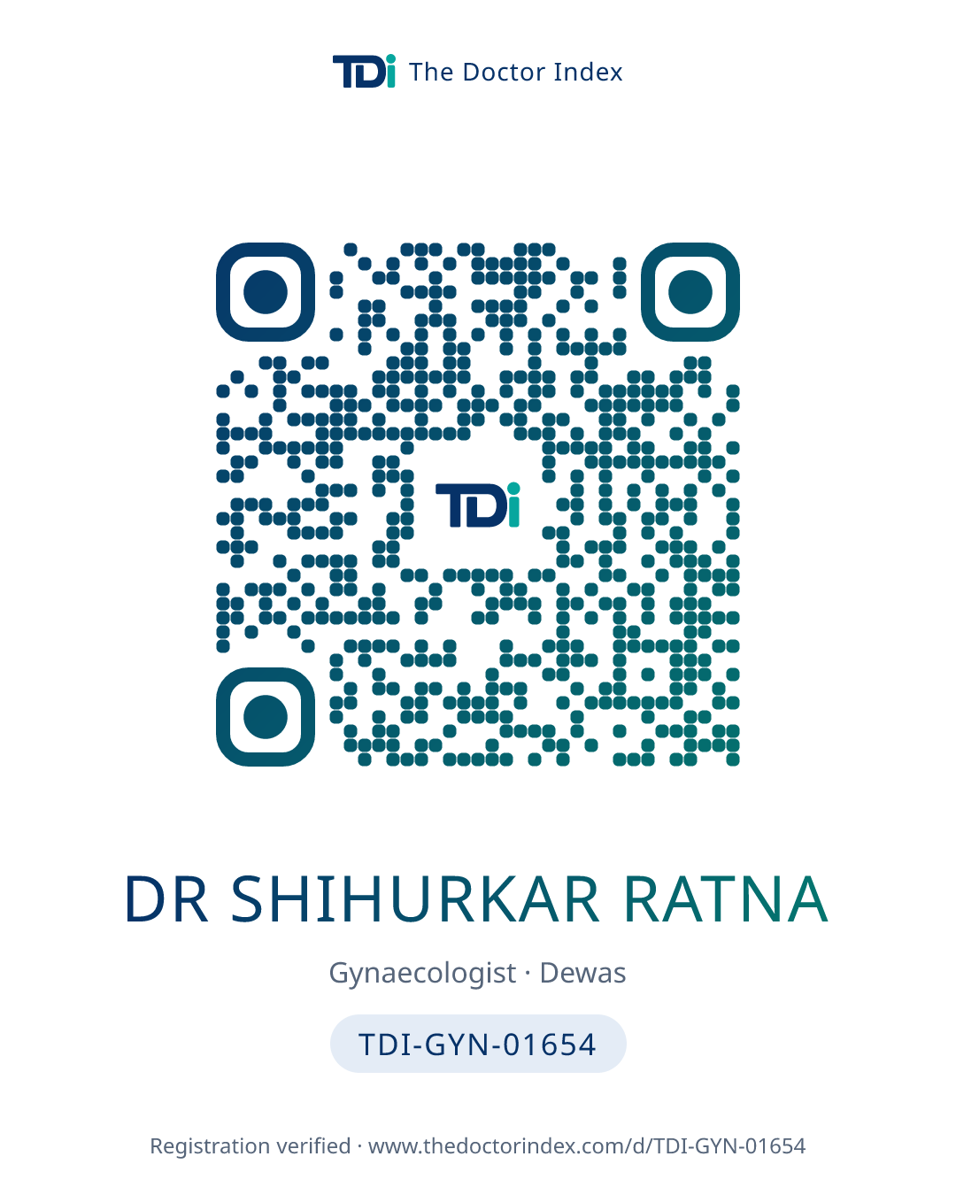 QR card for Dr Shihurkar Ratna, TDI-GYN-01654