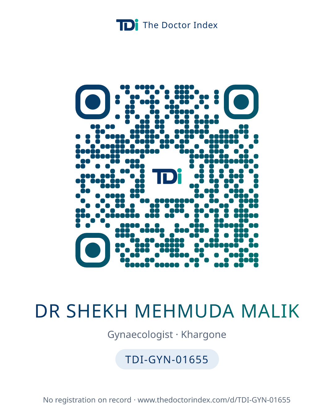QR card for Dr Shekh Mehmuda Malik, TDI-GYN-01655