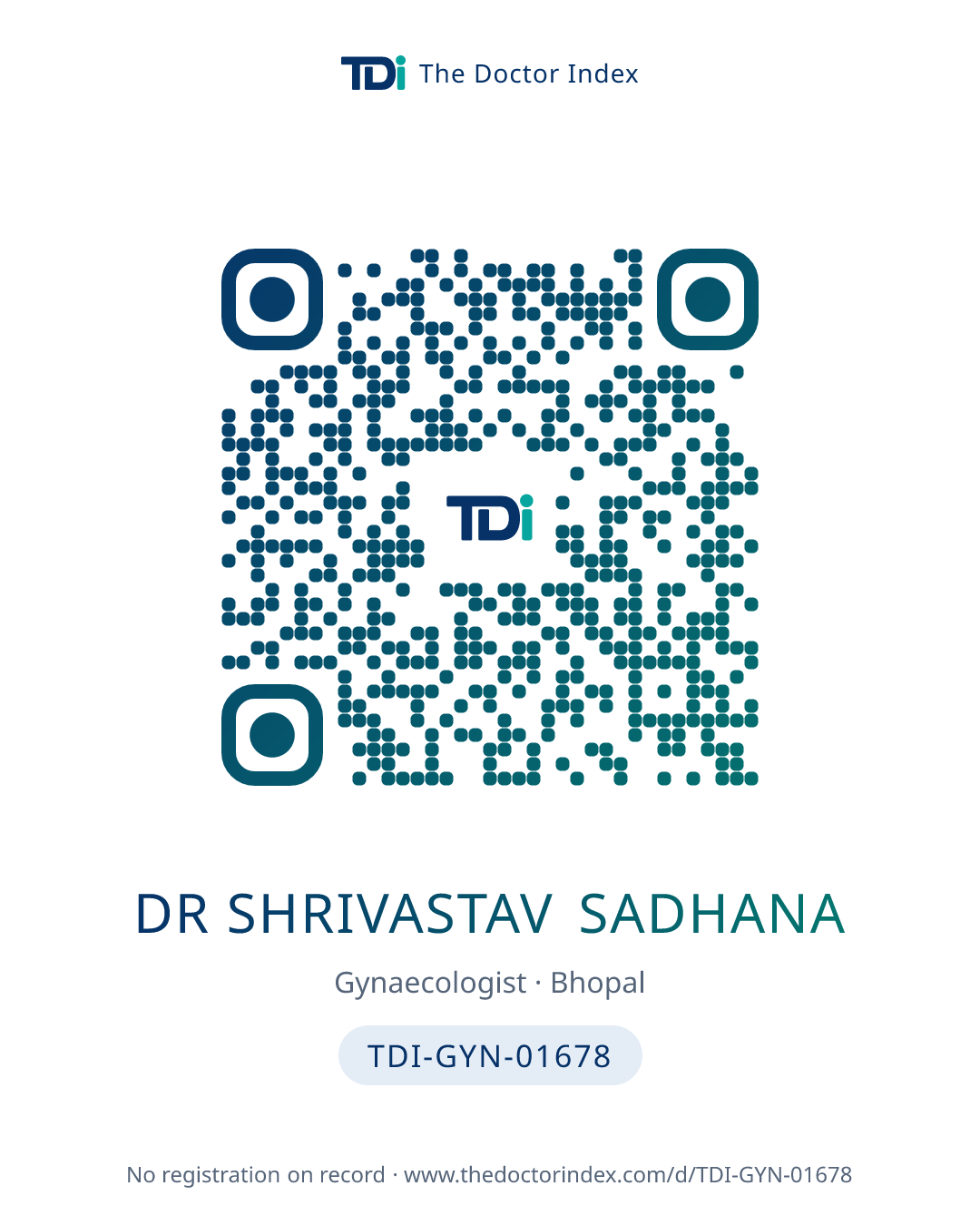 QR card for Dr Shrivastav Sadhana, TDI-GYN-01678