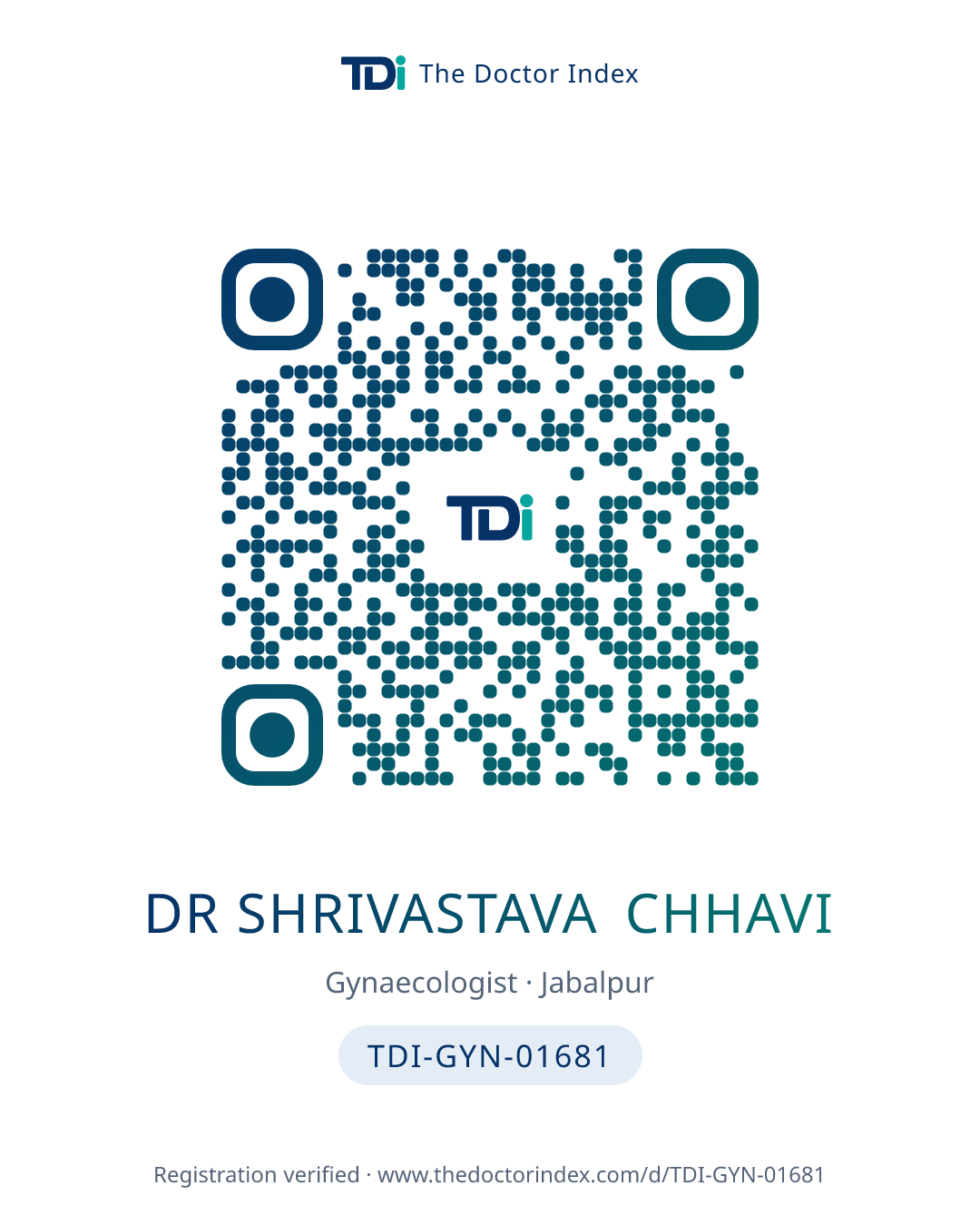 QR card for Dr Shrivastava Chhavi, TDI-GYN-01681