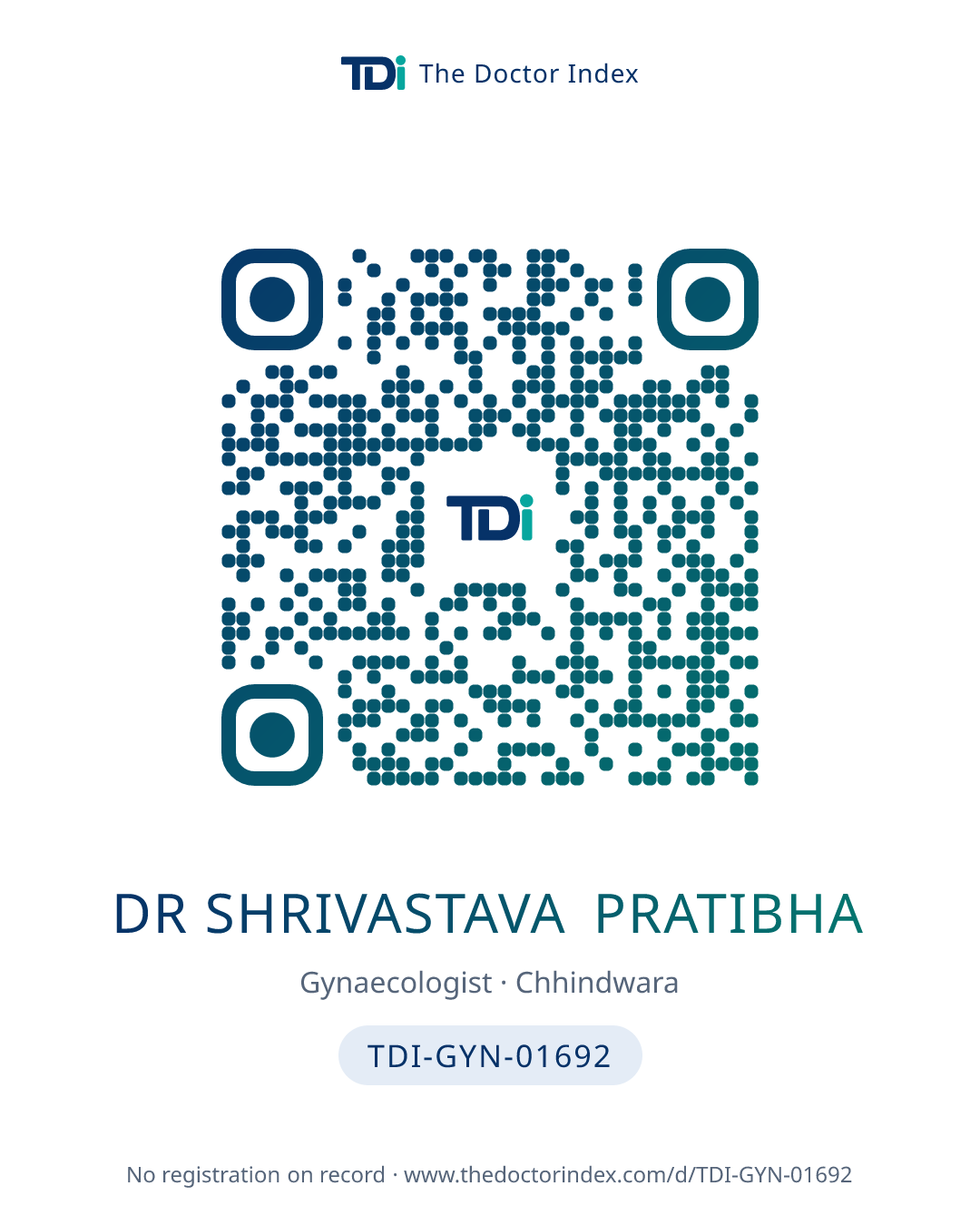 QR card for Dr Shrivastava Pratibha, TDI-GYN-01692
