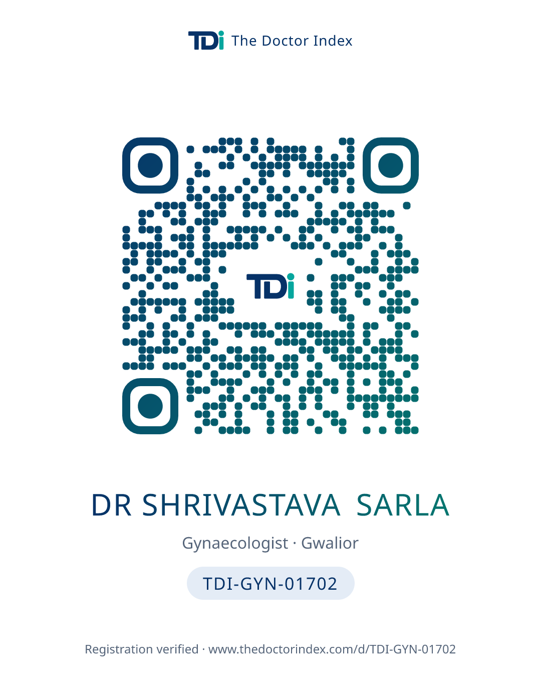 QR card for Dr Shrivastava Sarla, TDI-GYN-01702