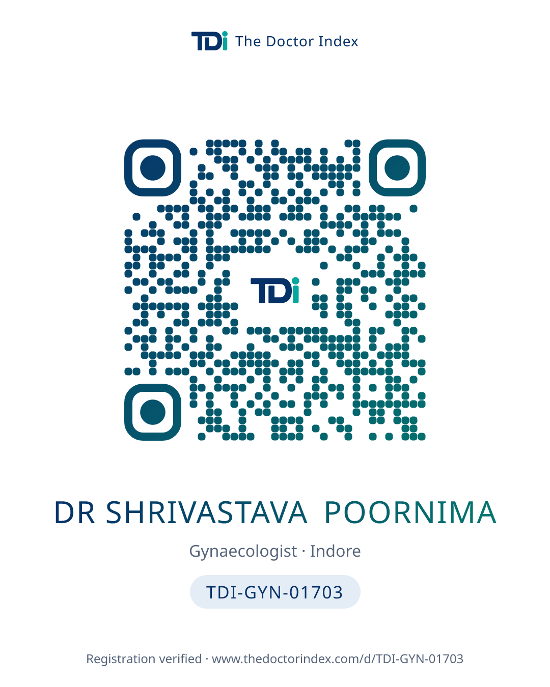 QR card for Dr Shrivastava Poornima, TDI-GYN-01703