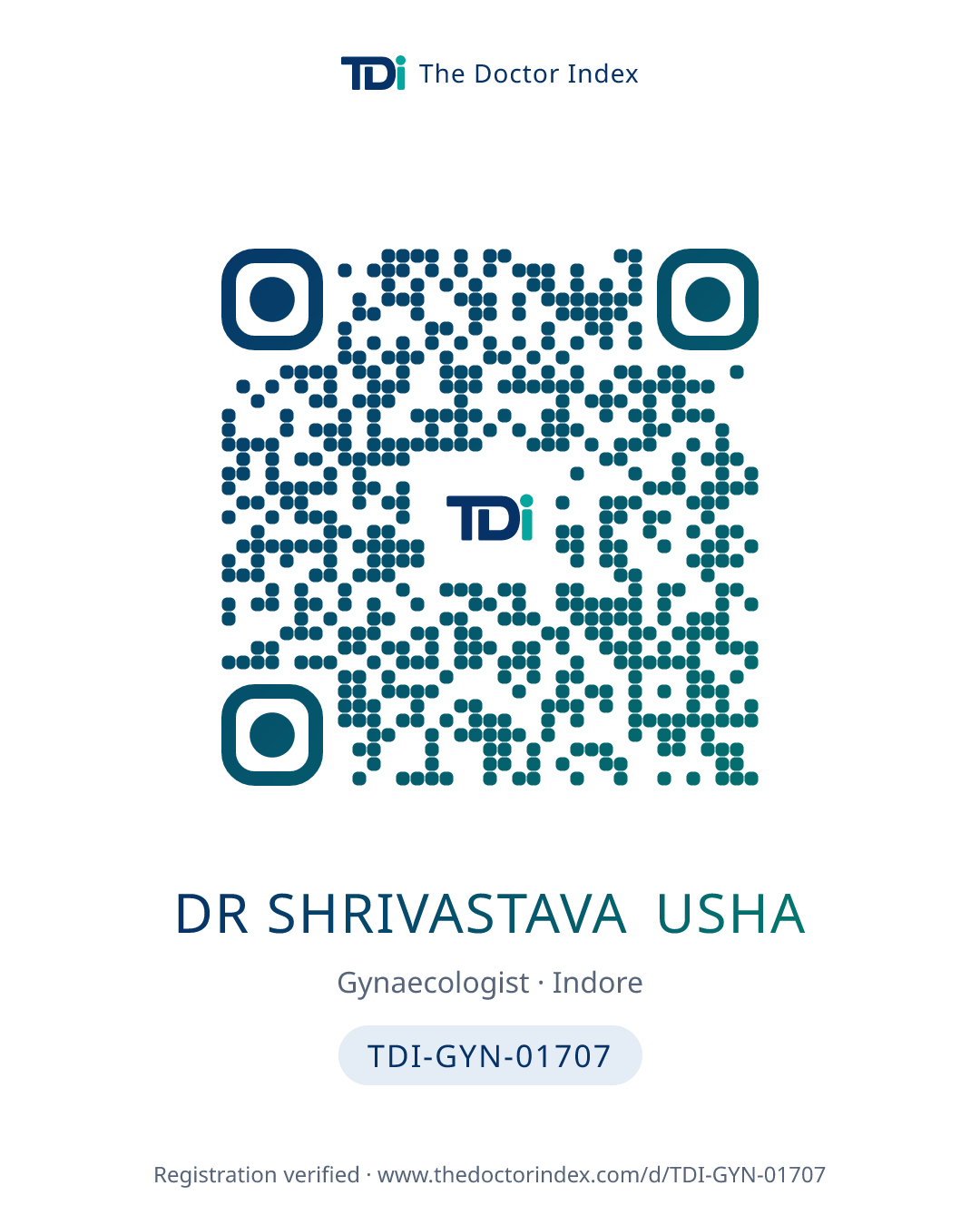 QR card for Dr Shrivastava Usha, TDI-GYN-01707