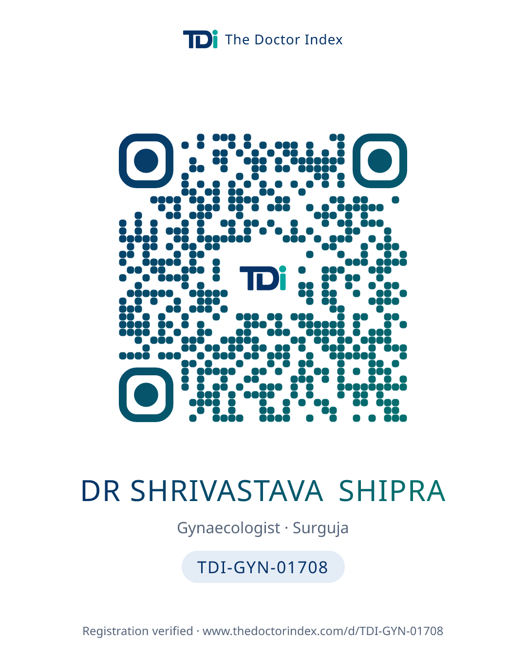 QR card for Dr Shrivastava Shipra, TDI-GYN-01708