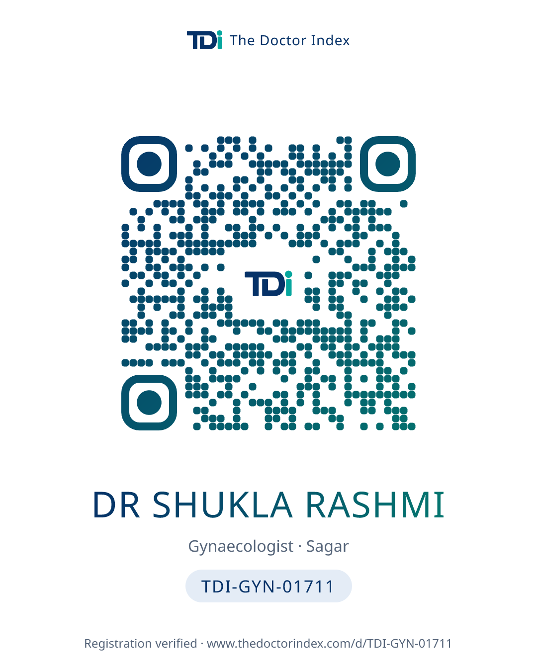 QR card for Dr Shukla Rashmi, TDI-GYN-01711