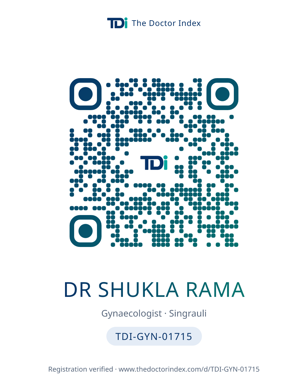 QR card for Dr Shukla Rama, TDI-GYN-01715