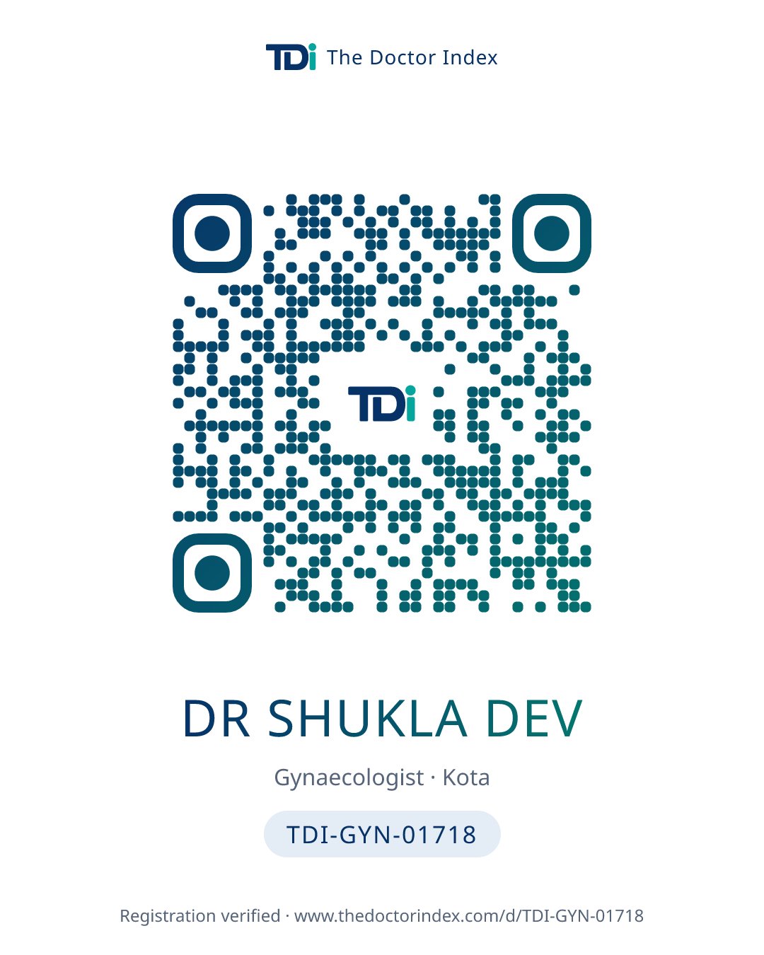 QR card for Dr Shukla Dev, TDI-GYN-01718