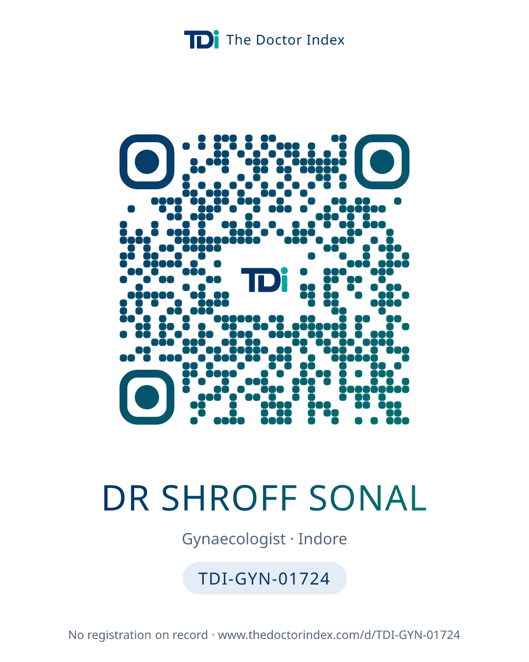 QR card for Dr Shroff Sonal, TDI-GYN-01724