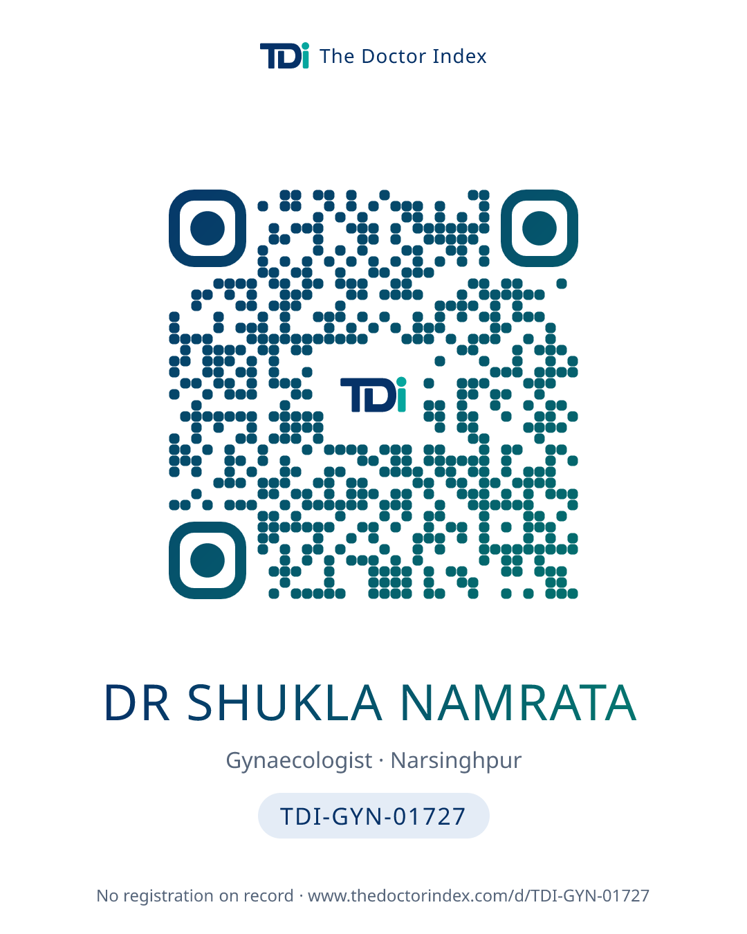 QR card for Dr Shukla Namrata, TDI-GYN-01727