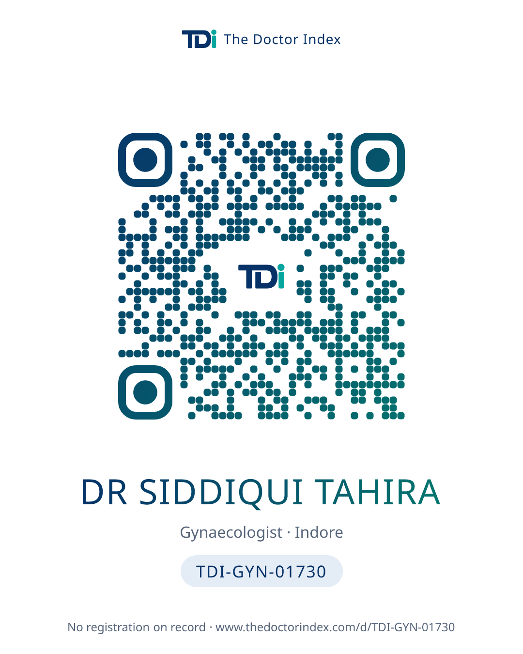 QR card for Dr Siddiqui Tahira, TDI-GYN-01730