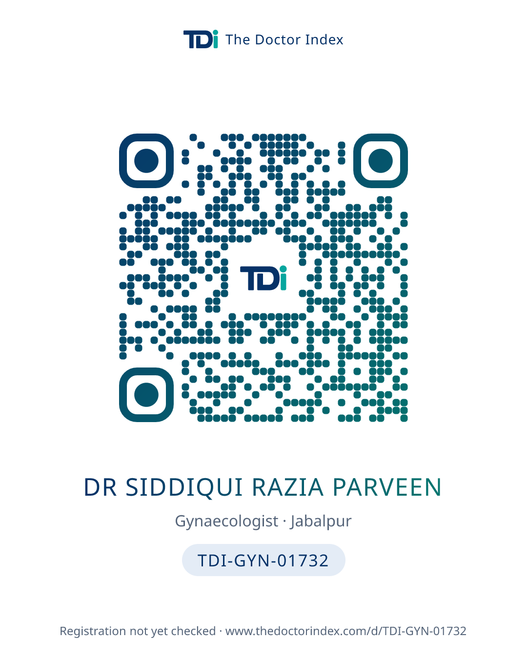 QR card for Dr Siddiqui Razia Parveen, TDI-GYN-01732