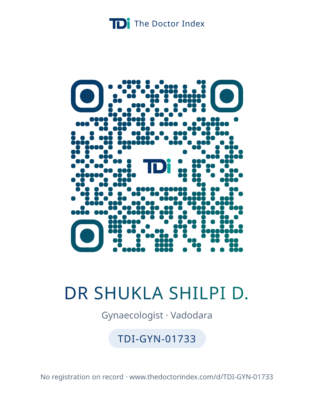 QR card for Dr Shukla Shilpi D., TDI-GYN-01733