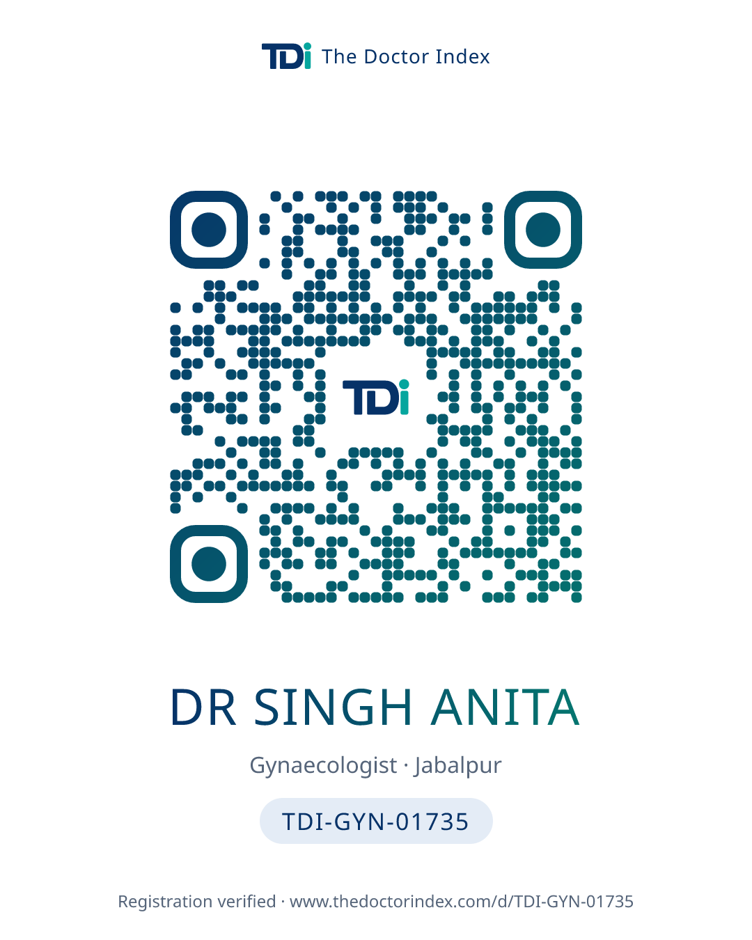 QR card for Dr Singh Anita, TDI-GYN-01735