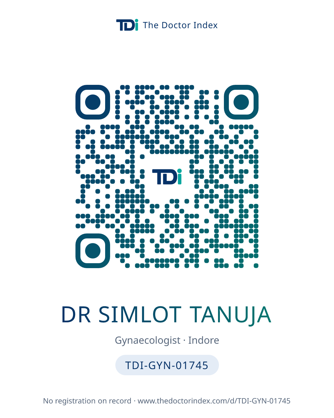 QR card for Dr Simlot Tanuja, TDI-GYN-01745