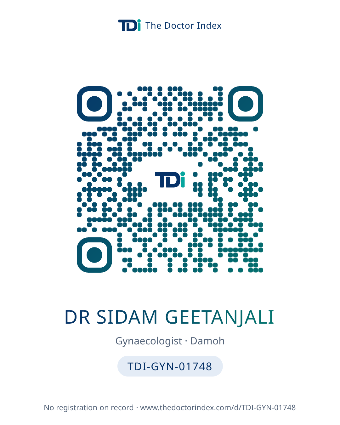 QR card for Dr Sidam Geetanjali, TDI-GYN-01748