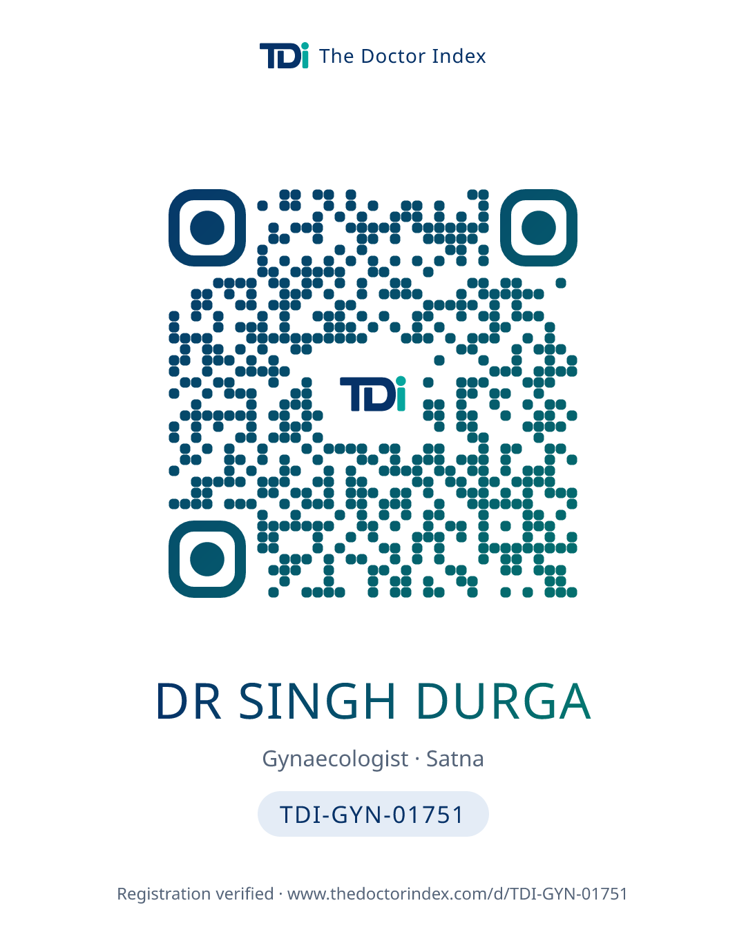 QR card for Dr Singh Durga, TDI-GYN-01751