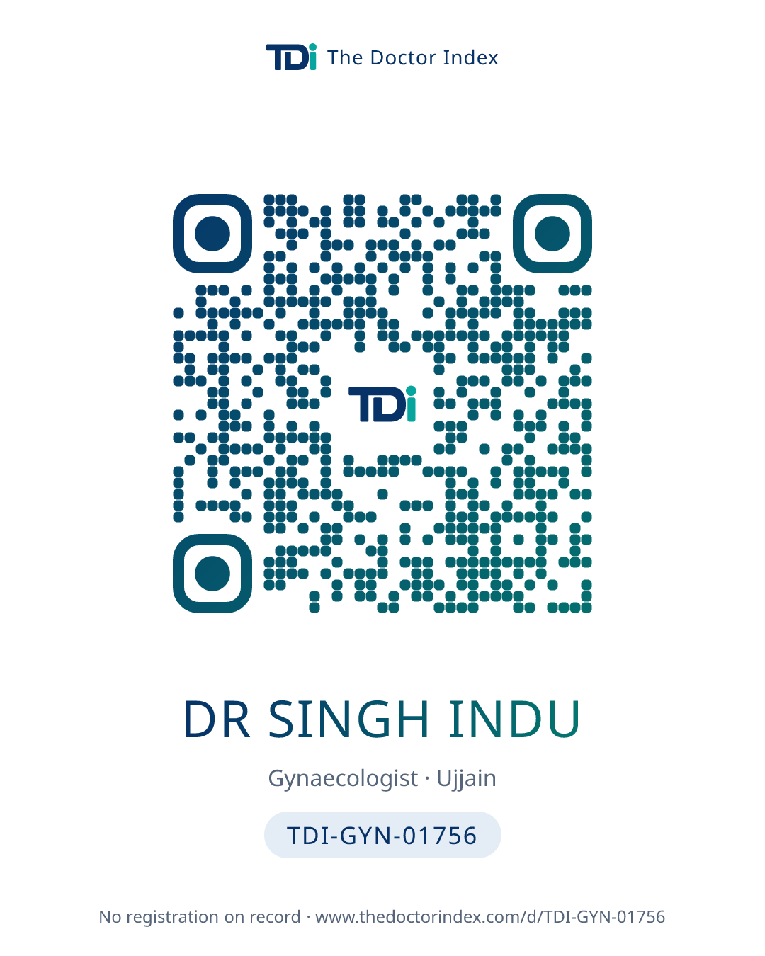 QR card for Dr Singh Indu, TDI-GYN-01756
