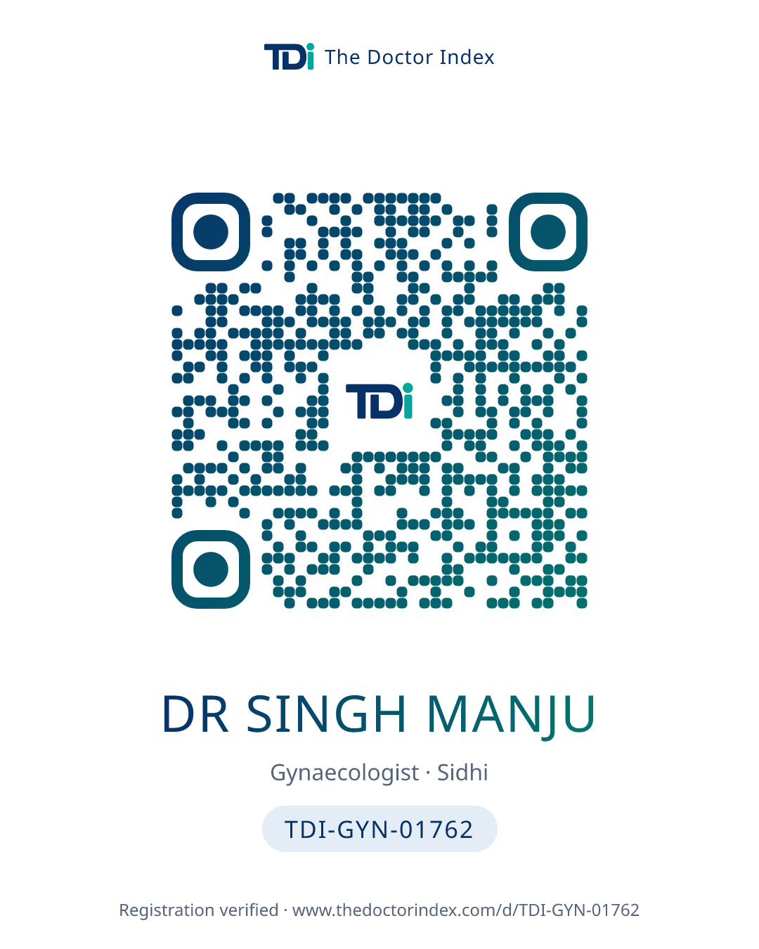 QR card for Dr Singh Manju, TDI-GYN-01762