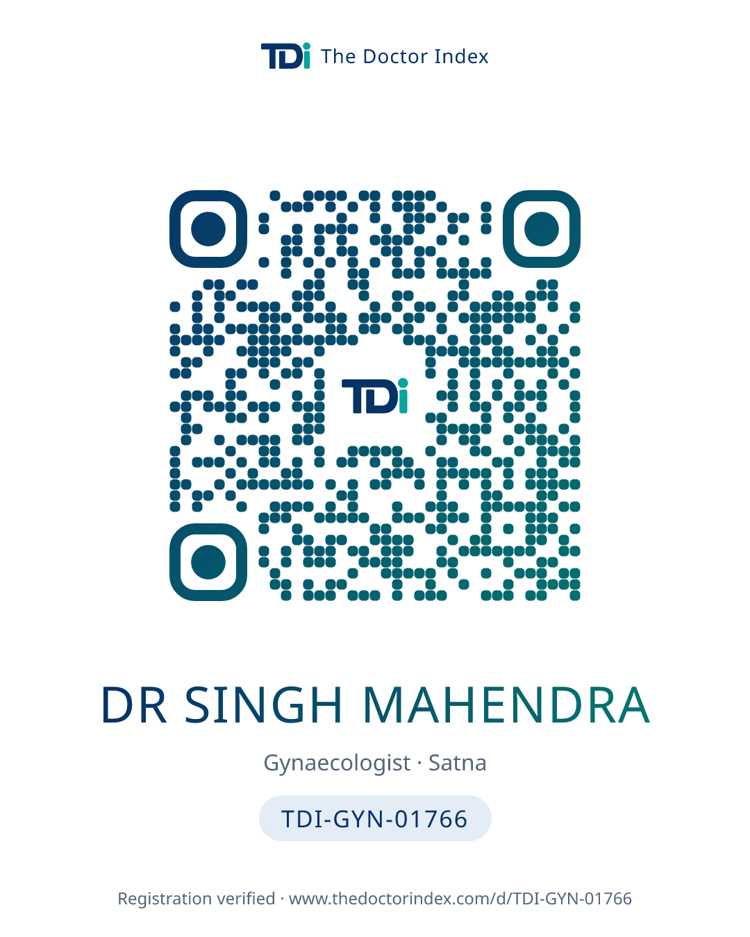 QR card for Dr Singh Mahendra, TDI-GYN-01766