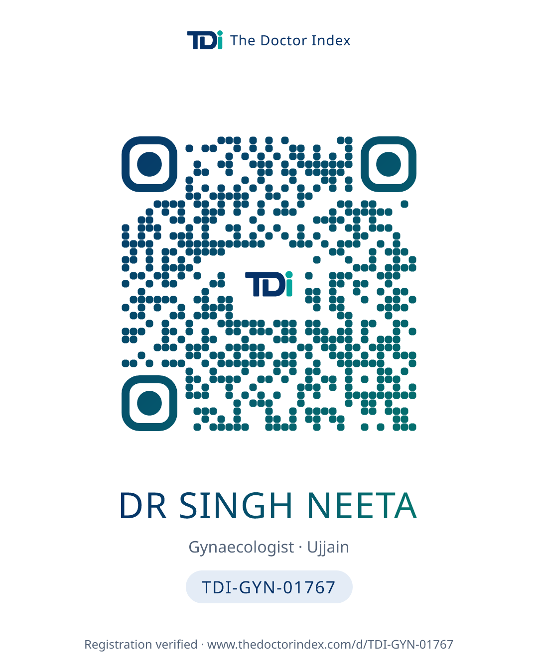 QR card for Dr Singh Neeta, TDI-GYN-01767