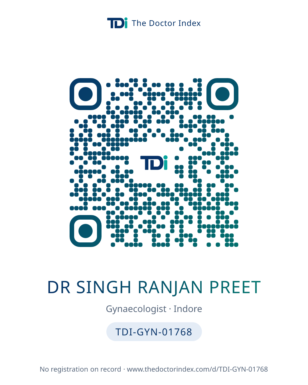 QR card for Dr Singh Ranjan Preet, TDI-GYN-01768