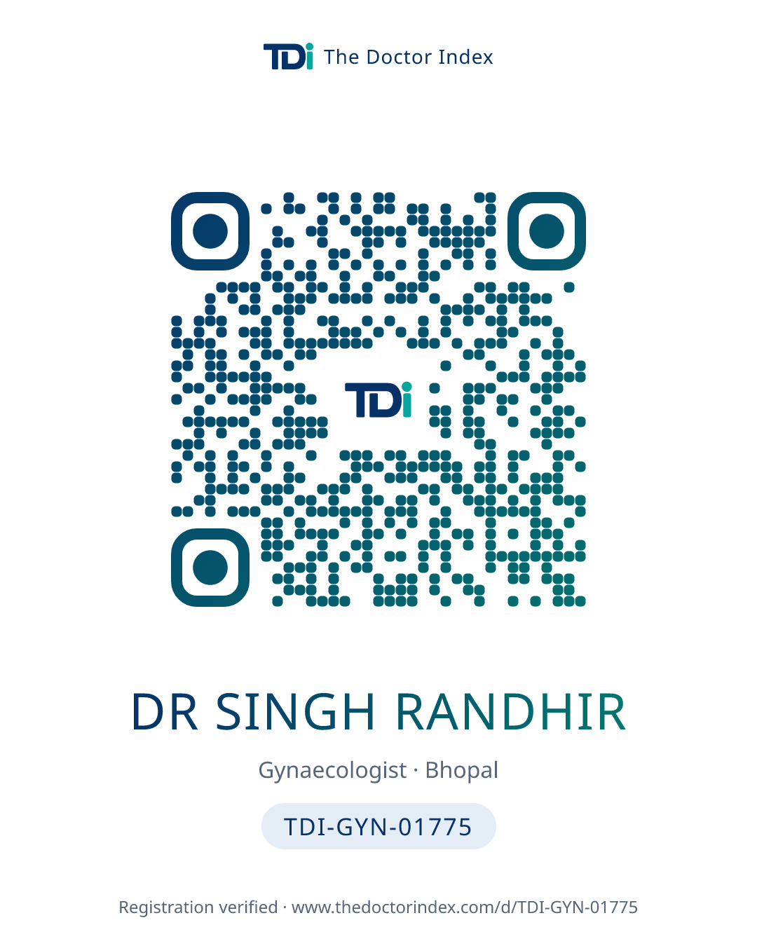 QR card for Dr Singh Randhir, TDI-GYN-01775