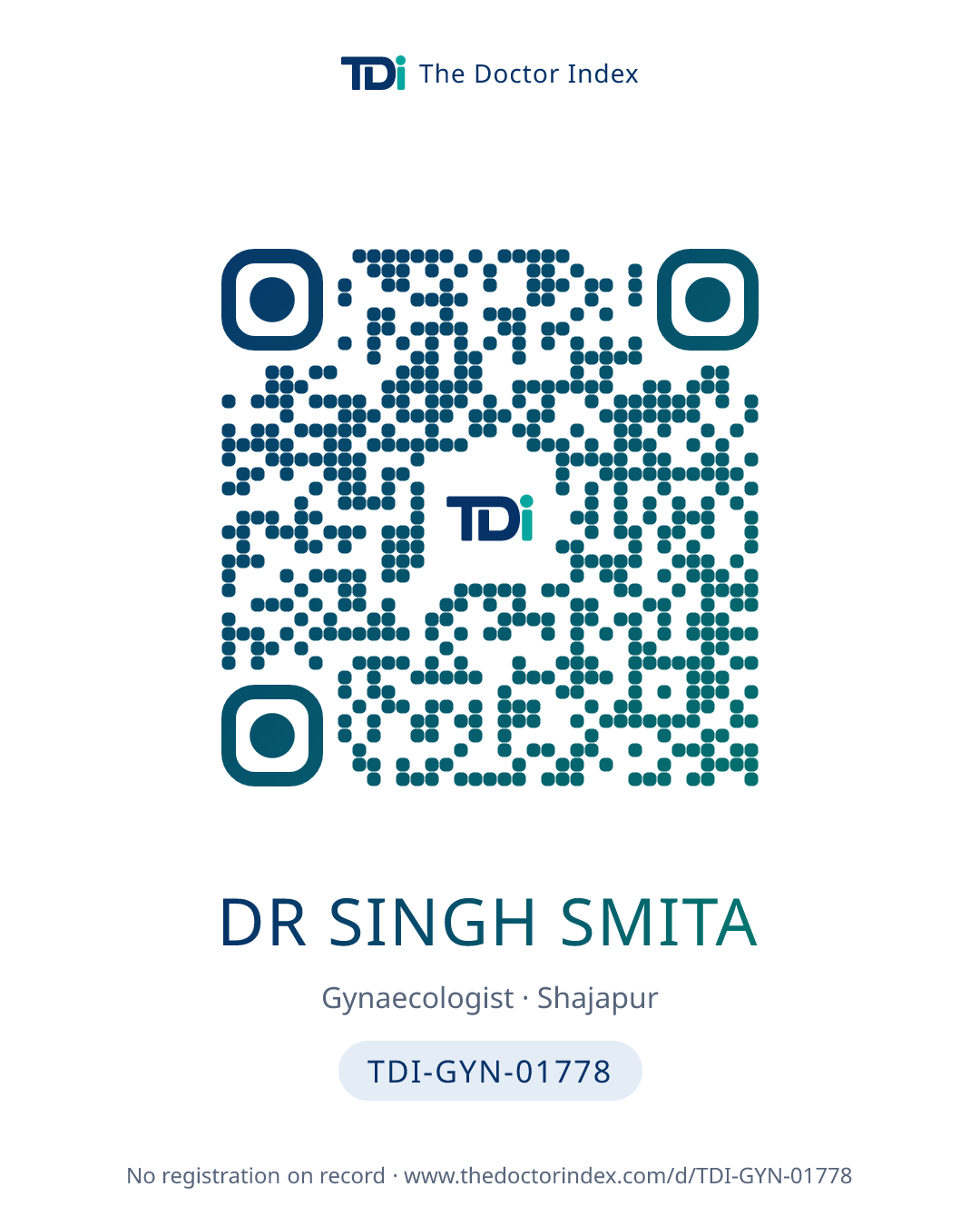 QR card for Dr Singh Smita, TDI-GYN-01778
