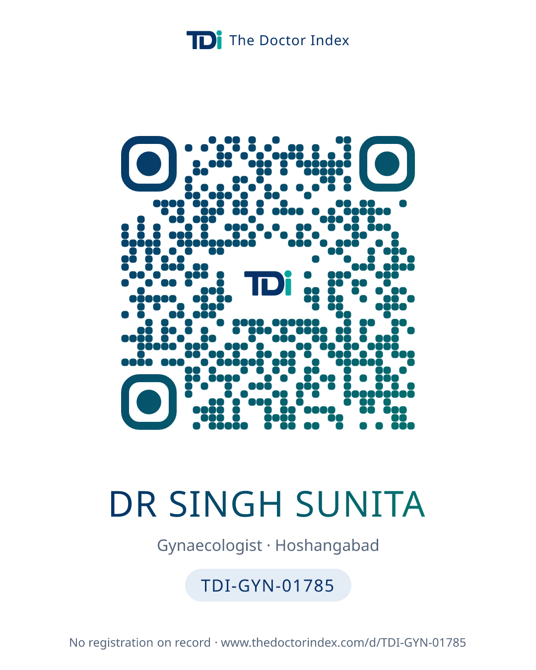 QR card for Dr Singh Sunita, TDI-GYN-01785