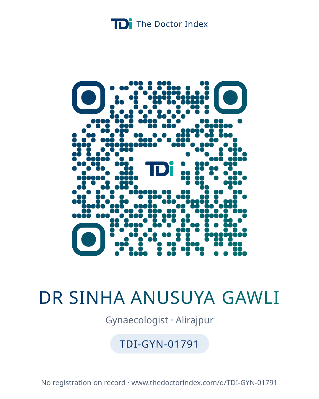 QR card for Dr Sinha Anusuya Gawli, TDI-GYN-01791