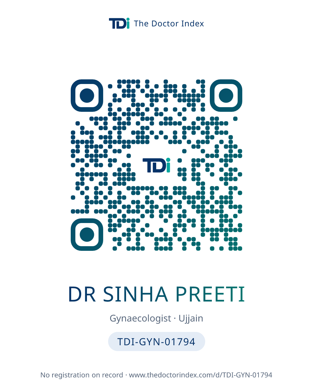 QR card for Dr Sinha Preeti, TDI-GYN-01794