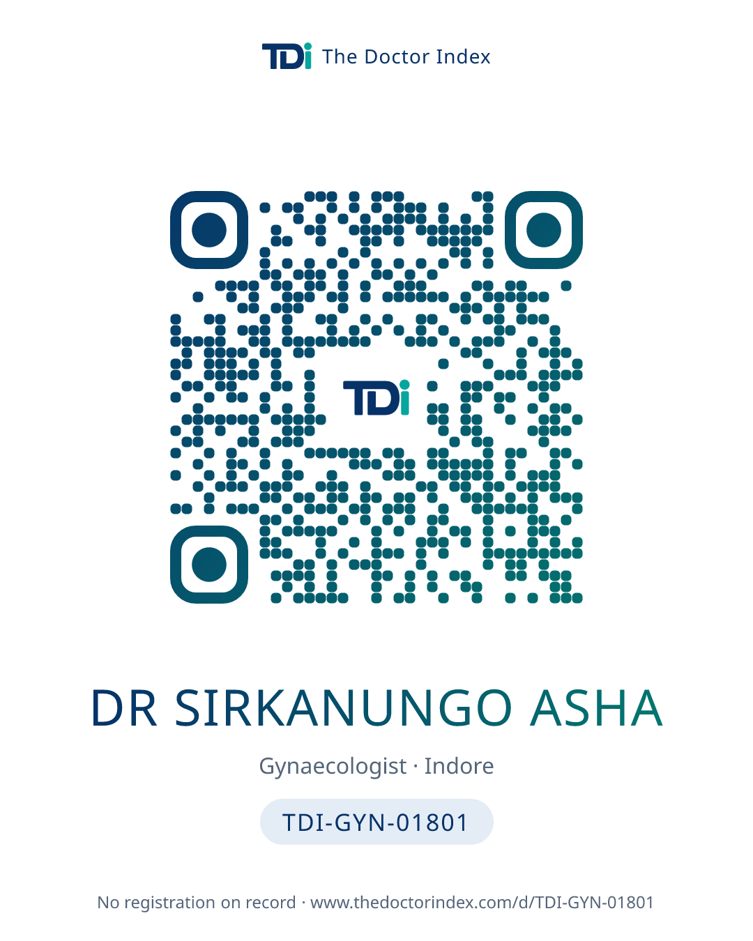 QR card for Dr Sirkanungo Asha, TDI-GYN-01801