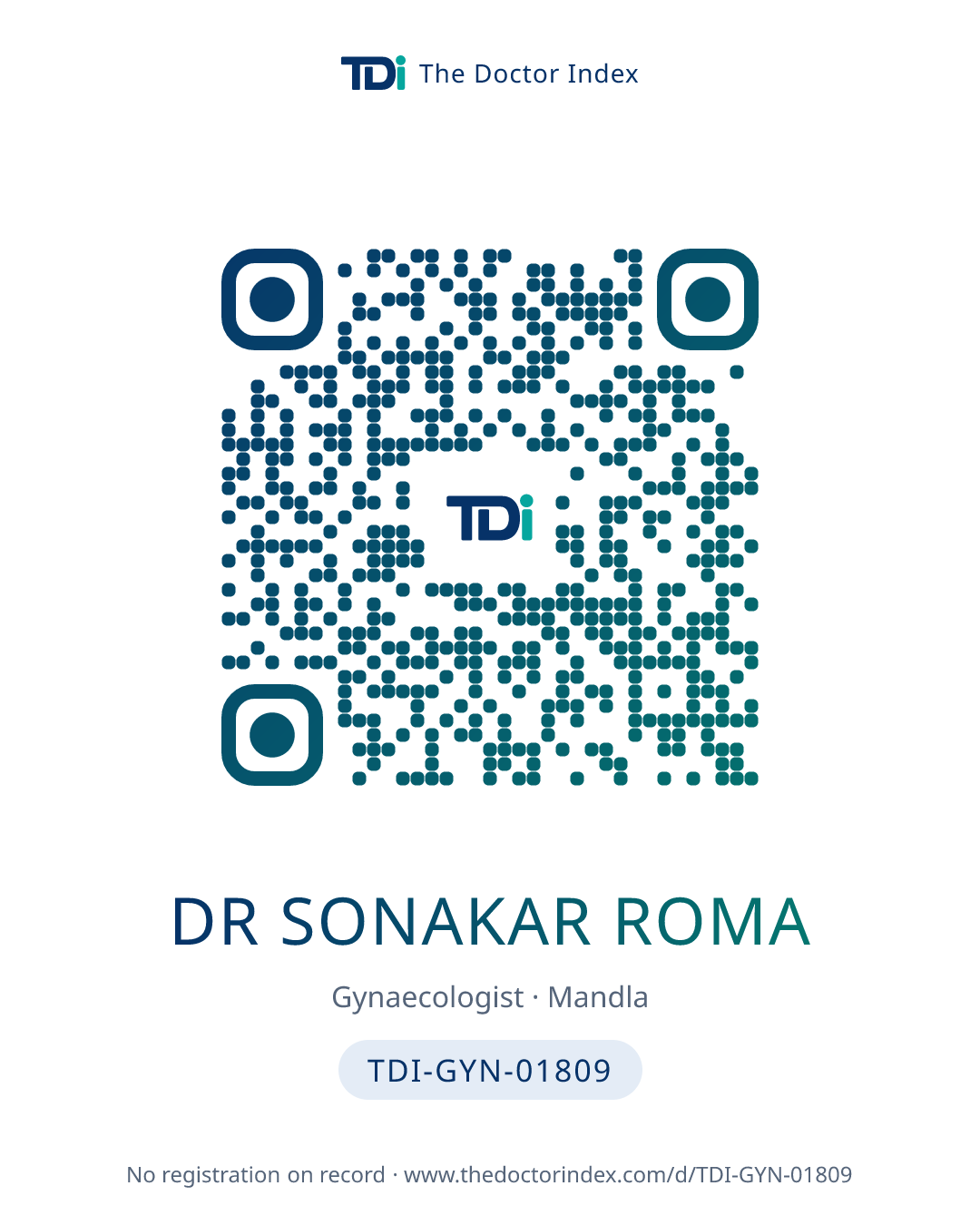 QR card for Dr Sonakar Roma, TDI-GYN-01809
