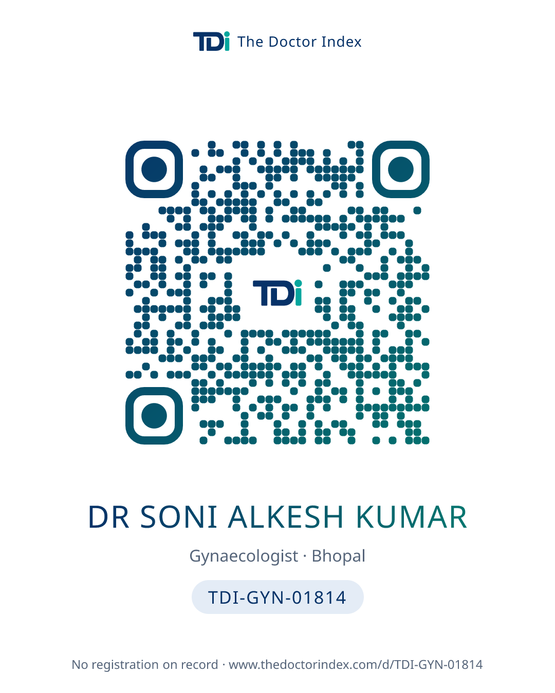QR card for Dr Soni Alkesh Kumar, TDI-GYN-01814