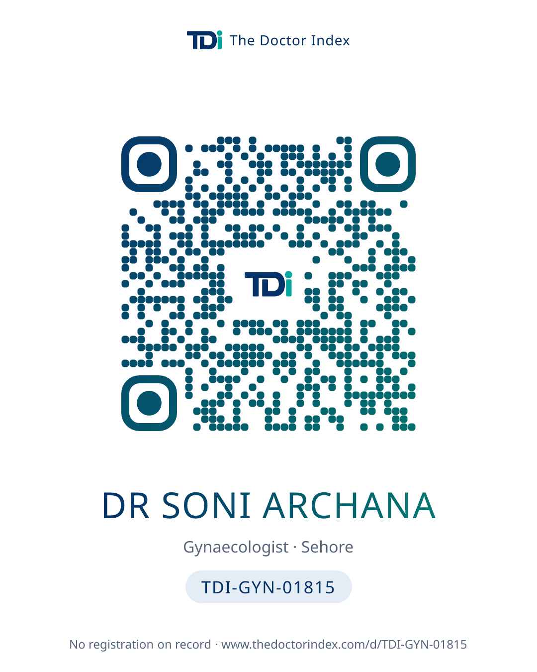 QR card for Dr Soni Archana, TDI-GYN-01815