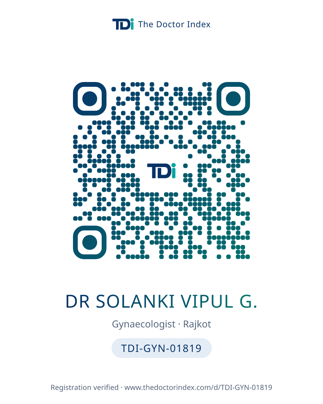 QR card for Dr Solanki Vipul G., TDI-GYN-01819