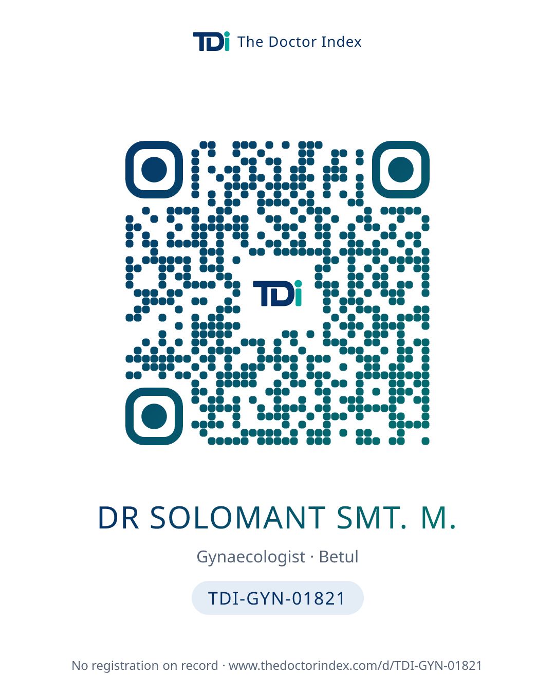 QR card for Dr Solomant Smt. M., TDI-GYN-01821
