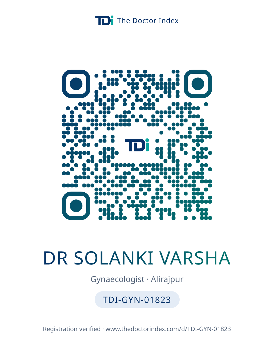 QR card for Dr Solanki Varsha, TDI-GYN-01823