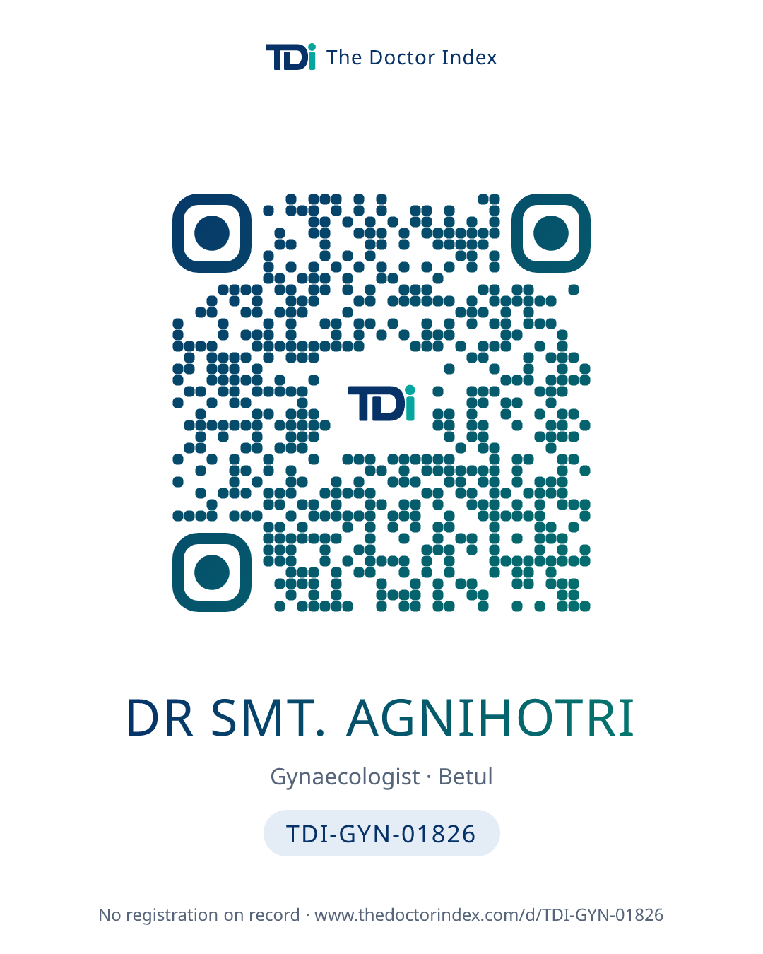 QR card for Dr Smt. Agnihotri, TDI-GYN-01826