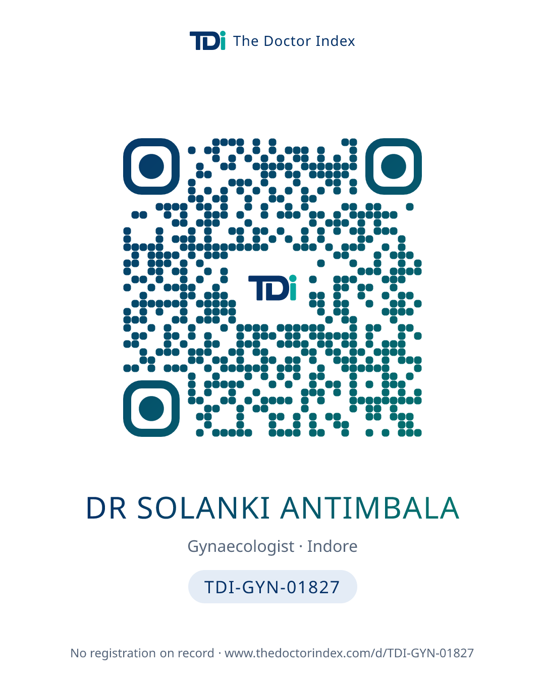QR card for Dr Solanki Antimbala, TDI-GYN-01827