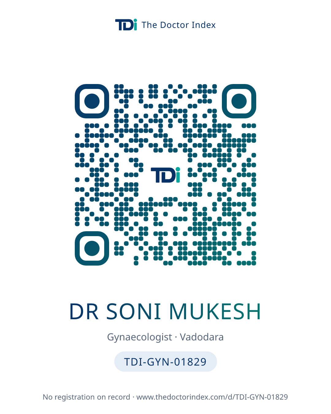 QR card for Dr Soni Mukesh, TDI-GYN-01829
