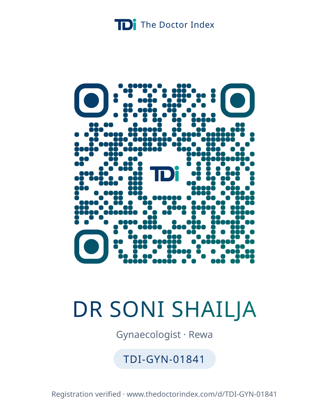 QR card for Dr Soni Shailja, TDI-GYN-01841