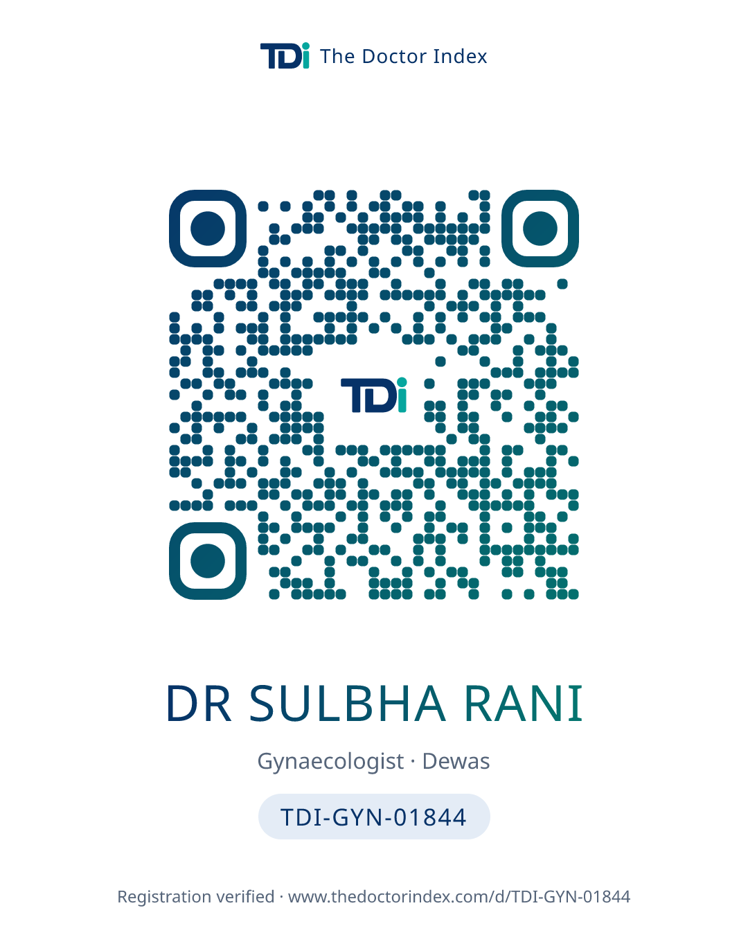 QR card for Dr Sulbha Rani, TDI-GYN-01844