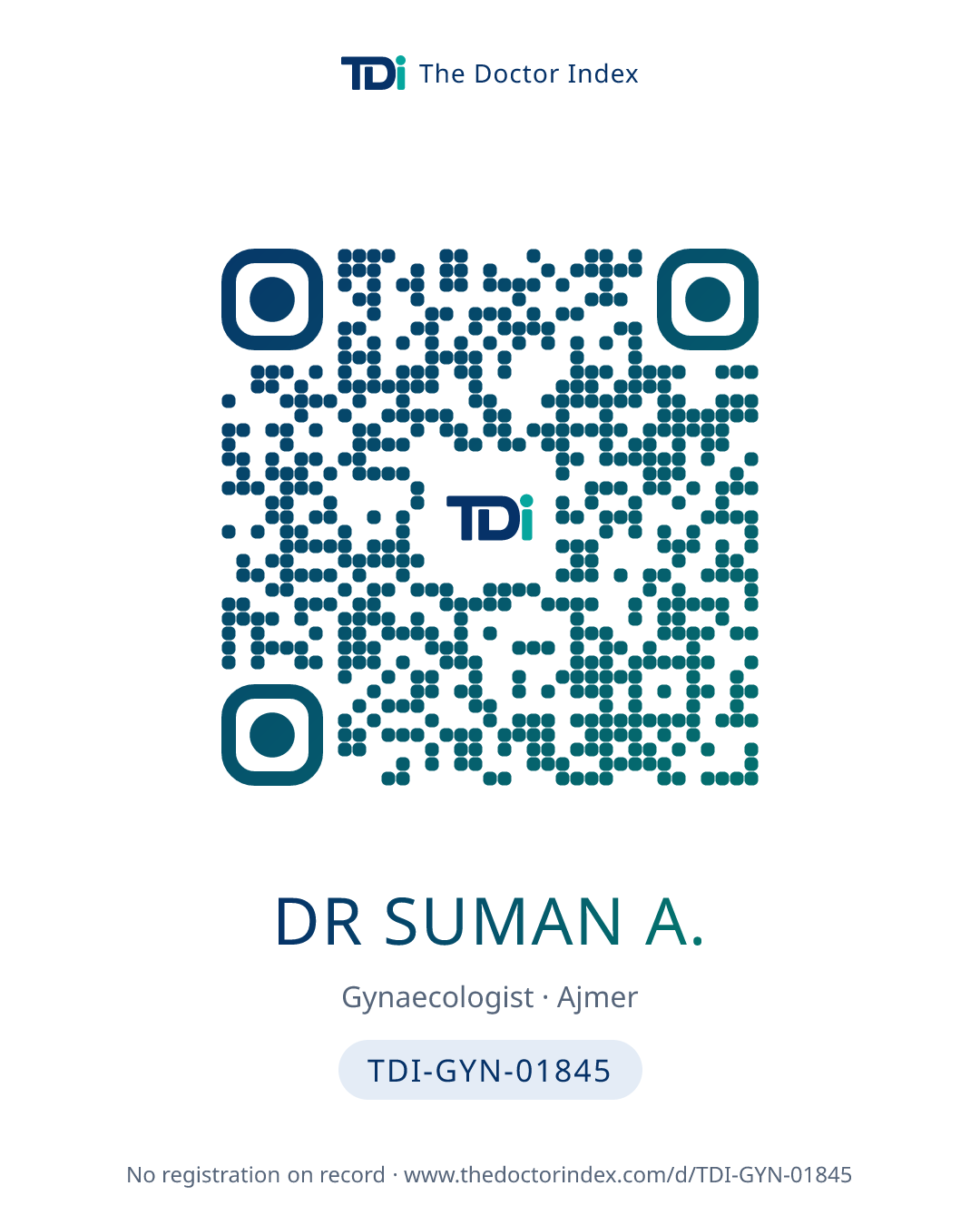 QR card for Dr Suman A., TDI-GYN-01845