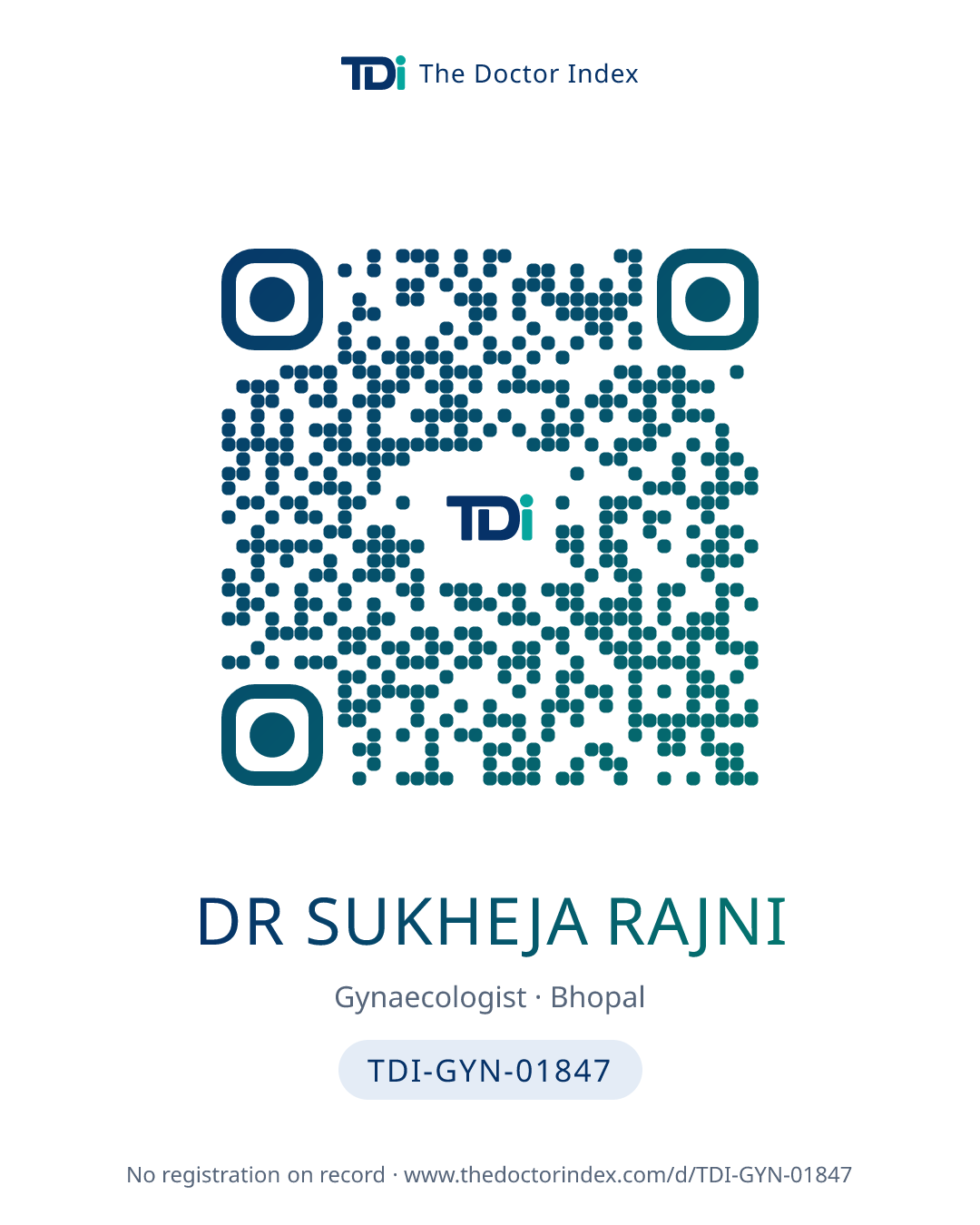 QR card for Dr Sukheja Rajni, TDI-GYN-01847