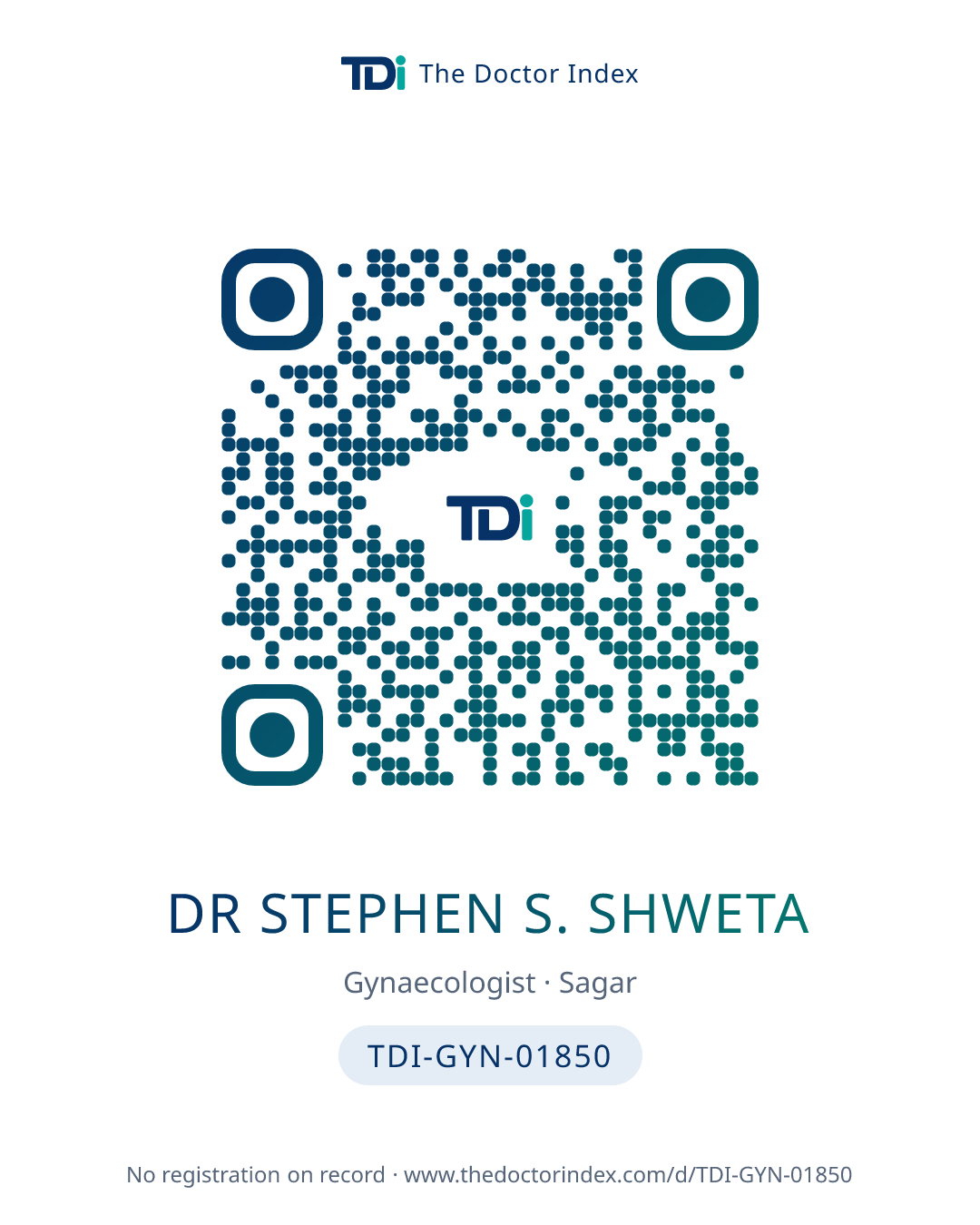 QR card for Dr Stephen S. Shweta, TDI-GYN-01850