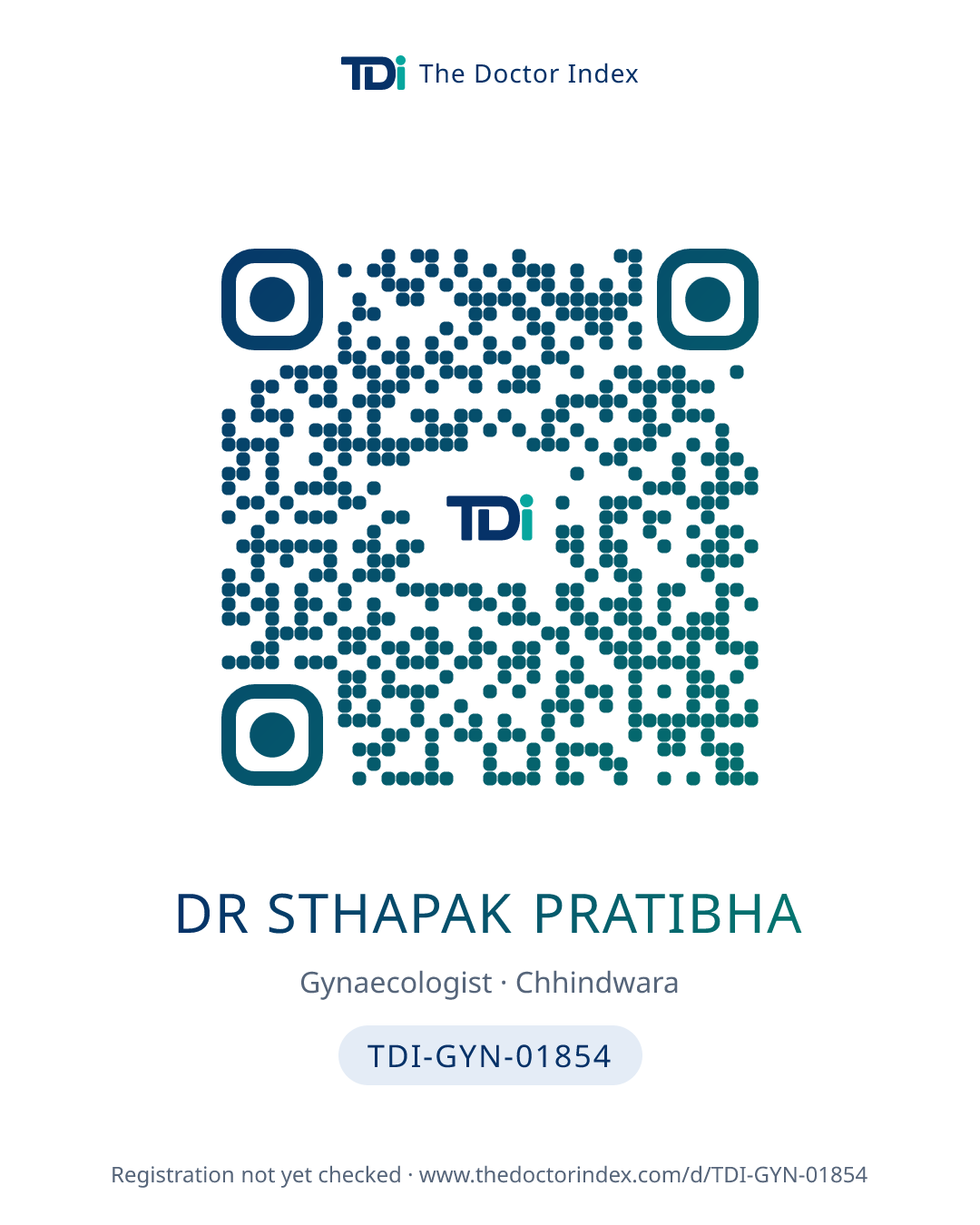 QR card for Dr Sthapak Pratibha, TDI-GYN-01854
