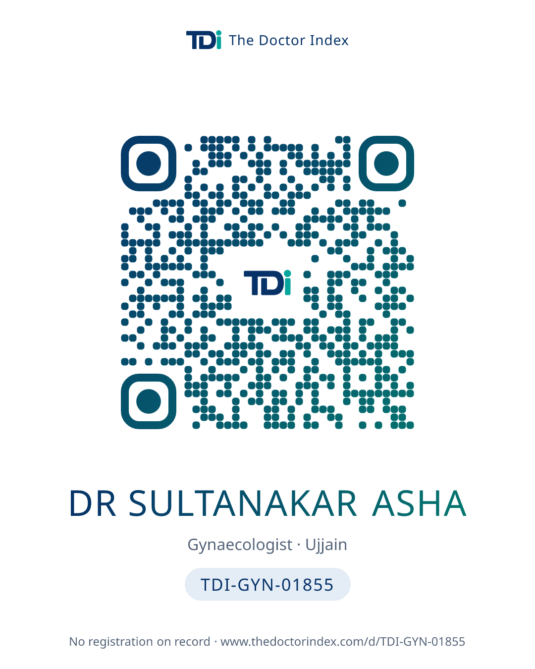 QR card for Dr Sultanakar Asha, TDI-GYN-01855